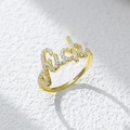 S925 sterling silver Luck letter ring with sparkling white cubic zirconia pave setting - US 5 / Luck Script Style / Gold