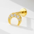 925 silver crescent moon labret stud in gold finish with five clear zircon stones - 925 Silver / 6# Gold (Single Piece)