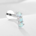925 silver flat back stud featuring three round white opals in a vertical curved design - 925 Silver / 2# Silver (Single Piece)