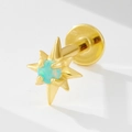 925 silver flat back earring in gold finish with star shape and iridescent blue opal - 925 Silver / 9# Gold (Single Piece)