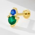 925 silver stud earring with gold finish featuring blue and green opal stones - 925 Silver / 8# Gold (Single Piece)