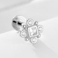 925 silver geometric stud earring featuring a square opal center and zircon stones - 925 Silver / 7# Silver (Single Piece)