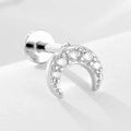 Silver 925 crescent moon labret stud with five round sparkling cubic zirconia stones - 925 Silver / 6# Silver (Single Piece)