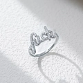 S925 sterling silver ring with sparkling zircon pavé in cursive letter design - US 5 / Fuck Script Style / Silver