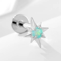 925 sterling silver octagonal star labret stud with a blue-green opal stone inlay - 925 Silver / 9# Silver (Single Piece)