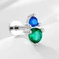 925 silver piercing stud featuring dual blue and green round gemstones in prong settings - 925 Silver / 8# Silver (Single Piece)