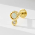 14K gold plated 925 sterling silver labret with white opal and clear cubic zirconia - 925 Silver / 1# Gold (Single Piece)