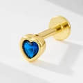 925 silver flat back labret stud with golden heart-shaped blue opal gemstone - 925 Silver / 4# Gold (Single Piece)