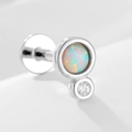 Sterling silver labret stud with iridescent opal and clear zircon for cartilage piercing - 925 Silver / 1# Silver (Single Piece)