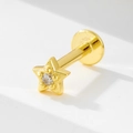 925 sterling silver gold star labret stud with a clear sparkling cubic zirconia center - 925 Silver / 12# Gold (Single Piece)