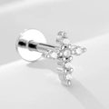 Silver cross labret stud earring with inlaid round clear cubic zirconia stones - 925 Silver / 11# Silver (Single Piece)