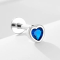925 silver labret stud featuring a blue heart-shaped opal and flat back piercing design - 925 Silver / 4# Silver (Single Piece)