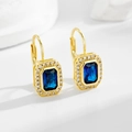 Vintage gold plated s925 silver earrings with square blue zircon and pavé diamonds - Gold