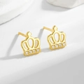 Élégantes boucles d'oreilles couronne en argent 925 doré avec zircons étincelants - Argent 925 / Doré