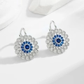 Exquisite S925 silver sunflower earrings with blue zircon inlays for elegant women - Sunflower Style / Silver