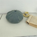 Béret en jean délavé bleu clair avec boucle logo en métal, style japonais rétro décontracté - 56-58cm / Bleu clair