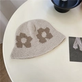Beige Häkel-Fischerhut mit braunem Blumenmuster im minimalistischen Vintage-Stil - 56-58cm / Beige-Khaki