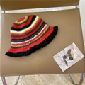 Handmade striped crochet bucket hat with colorful stripes and black wavy brim detail - 56-58cm / Black Wavy Edge Striped Style (AC10256)