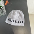 Bonnet en tricot gris avec inscription logo Matin noir sur une surface minimaliste - 56-59cm / Gris