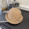 Light coffee knitted sun hat with beige bow detail and rolled brim for women - 56-58cm / Khaki