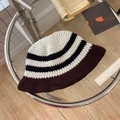 Striped knit bucket hat in beige, black, and brown handmade crochet pattern - 56-58cm / Coffee Edge