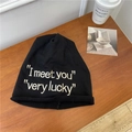 Berretto in maglia nera con ricamo 'I meet you' in tessuto morbido e caldo - 56-58cm / Nero