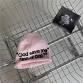 Pink knit beanie featuring black slogan embroidery on a metal mesh background - 56-60cm (Elastic) / Pink