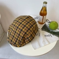 Berretto piatto vintage a scacchi gialli e verdi con elegante motivo scozzese - 56-58cm Regolabile / Giallo