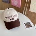 Contrast panel baseball cap in cream and coffee with holiday typography embroidery - 56-59cm (Adjustable) / Brown
