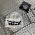 White knitted beanie with God save me jpg or png embroidery in metal cart - 56-60cm (Elastic) / White