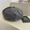 Dark gray washed denim beret featuring a vintage texture and a silver metal logo detail - Black Gray - Metal Badge / Dark Grey