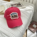 Vintage Baseballkappe in Rose Pink mit Happy Camper Patch und gewaschenen Details - 58-62 cm / Rosarot