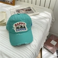 Vintage Baseballkappe in Minzgrün mit Happy Camper Patch und destroyed Denim-Effekt - 58-62 cm / See Blau