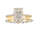 Sparkling S925 silver ring set with radiant cut zircon and gold plated finish - US 5 / 2-Piece Set / Gold