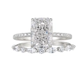 Elegant S925 silver ring set with rectangle ice flower cut zircon and side stones - US 5 / 2-Piece Set / White