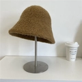 Women's dark khaki plush lamb velvet bucket hat with soft fuzzy texture for autumn - 56-59cm / Khaki