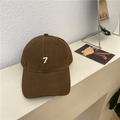 Brown baseball cap for large head sizes featuring white 3D number 7 embroidery detail - 56-62cm / Brown
