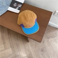 Cappello camper a 5 pannelli in velluto di agnello patchwork kaki, blu e viola con etichetta - 56-59cm (Regolabile) / Cammello