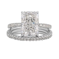 Elegant S925 sterling silver ring set with radiant cut zircon and paved side stones - US 5 / 2-Piece Set / White