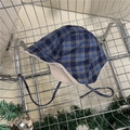 Colbacco scozzese blu e giallo con calda fodera in pile di agnello e paraorecchie protettivi - 56-58cm / Blu Notte