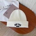 White knit beanie with New York U.S.A embroidery in vintage American street style - 56-65cm (Elastic) / White
