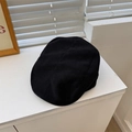 Vintage black ribbed knit newsboy cap with classic retro brim for women in autumn - 56-59cm (Adjustable) / Black