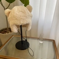 Plush beige bear ear trapper hat with embroidered letters and adjustable windproof cord - 56-58cm Adult / Beige