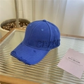 Distressed blue canvas baseball cap with 3D PEACE embroidery on a wood table - 57-62cm (Adjustable) / Sapphire Blue