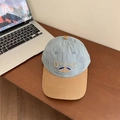 Cappellino bicolore retrò azzurro e kaki con ricamo a forma di montagna - 56-58cm / Blu Denim
