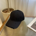 Distressed black cotton baseball cap with PEACE embroidery and frayed ripped brim - 57-62cm (Adjustable) / Black