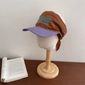Cappellino quick-dry con tesa viola, bandana marrone e ricamo blu stile streetwear - 56-58cm Regolabile / caffè