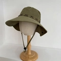 Outdoor wide brim sun hat in army green canvas with adjustable windproof drawstring - 56-58cm / Army Green