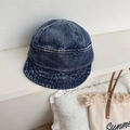 Minimalist deep blue washed denim bucket hat with a soft foldable brim and vintage style - 56-59cm (Adjustable) / Dark Blue