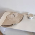 Beigefarbener Fischerhut aus Baumwoll-Canvas mit Blumenstickerei und Sonnenschutz - 56-58cm / Beige-Khaki